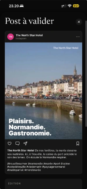 File de validation : les posts soumis, en attente d’approbation par un responsable.