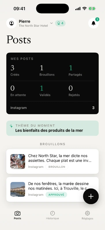 Sélecteur de profil SooMee : le compte personnel et l’espace d’équipe, séparés.